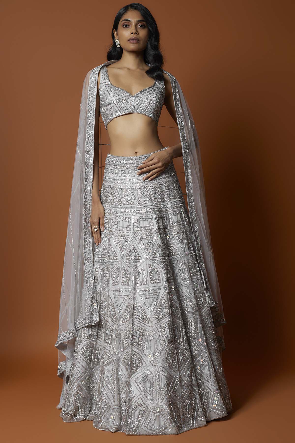 Mehak Murpana Silver Embroidered Lehenga Set for Women Online at ScrollnShops